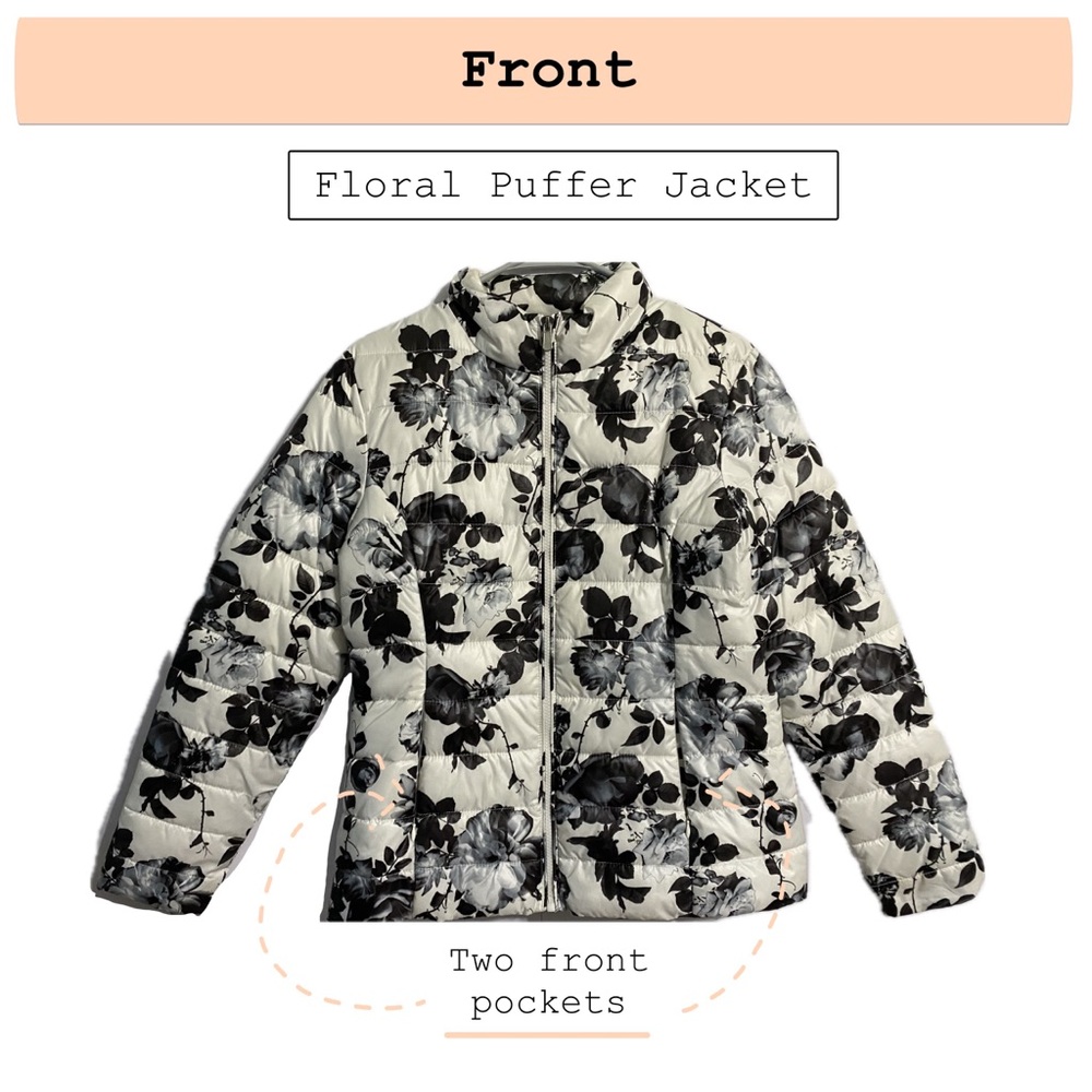 Black and White Floral Puffer Jacket